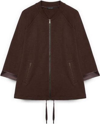 Fiorella Rubino Sweatshirt met satijn- en strassteentjesdetails - Dames - Vesten met rits - Bruin - M - Satijn - Hoodies & sweatvesten