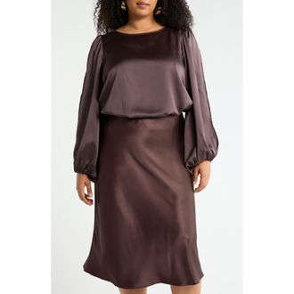 Renee C Cutout Long Sleeve Satin Top in Brown at Nordstrom Rack, Size 3X