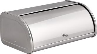 Beliani Panera De Metal De Acero Inoxidable Con Tapa Enrollable 45 X 26 X 17 Cm Plateado Delectation