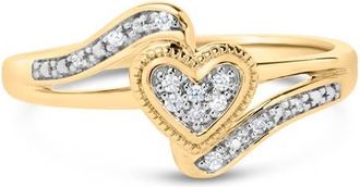 House of Brilliance 14K Yellow Gold Plated Silver Diamond Accent Filigree Heart Promise Ring in Yellow Gold Over Silver at Nordstrom, Size 12