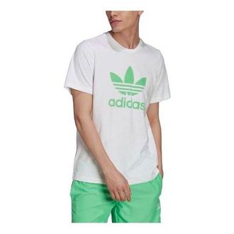 adidas Original Adicolor Classics Trefoil Tee White Semi Screaming Green H06640
