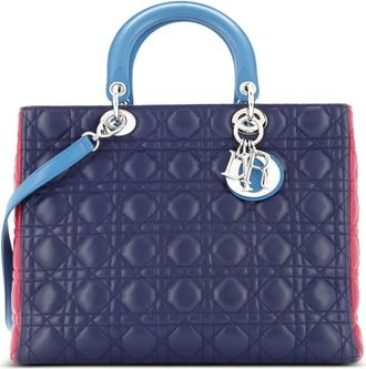 Dior Lady Dior Bag Cannage Quilt Lambskin Large tote bag - Blauw