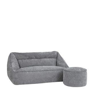 Icon Brand 2 pufs de chenilla: sof&aacute; y reposapi&eacute;s redondo, gris