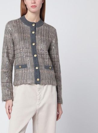 Brunello Cucinelli Jacquard cardigan with Dazzling Check Embroidery
