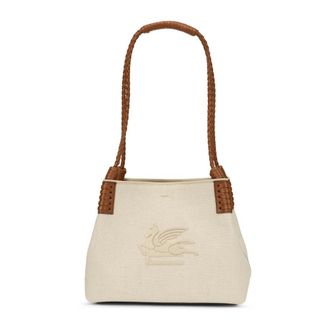 Etro Pegasus Embroidered Canvas Tote Bag - female - Etro - Shoulder Bags - Beige - ONE SIZE - Bags