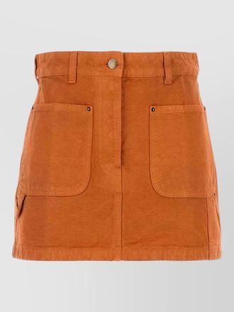 Prada denim mini skirt belt loops back patch