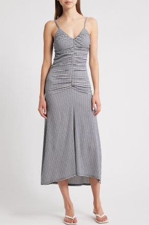 Rails Mari Ruched Sleeveless Midi Dress in Navy Gingham at Nordstrom Rack, Size X-Large