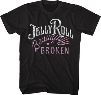 American Classics Jelly Roll T Shirt Beautifully Broken Adult Black Short Sleeve Country Music Vintage Style Graphic Tees, Black, XXL