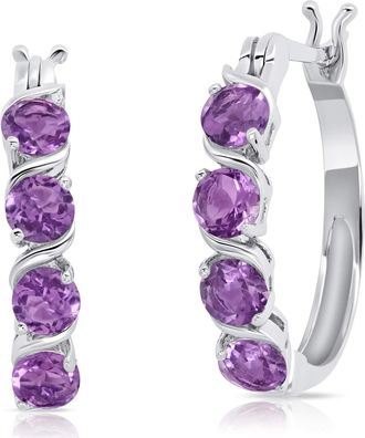MAX + STONE 925 Sterling Silver Gemstone Round Hoop Earrings