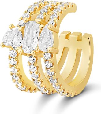 SHYMI Multi Shape Single Pav&eacute; Ear Cuff -.925 Sterling Silver, 14K Gold-Plated, Cubic Zirconia Detailing, Lightweight, Day to Night
