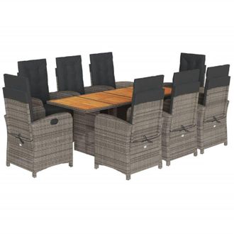 vidaXL Set Comedor Jard&iacute;n 9 Pzas Y Cojines Rat&aacute;n Sint&eacute;tico Gris Vidaxl
