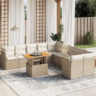 vidaXL Set De Sof&aacute;s De Jard&iacute;n 11pzas Con Cojines Rat&aacute;n Sint&eacute;tico Beige Vidaxl