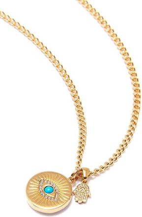 Nialaya Evil Eye and Hamsa Hand Necklace in Turquoise Center at Nordstrom, Size 22