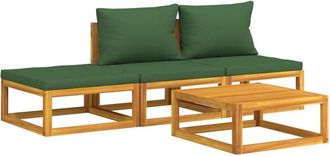 vidaXL Juego Muebles De Jard&iacute;n 4 Piezas Madera Maciza Y Cojines Verdes Vidaxl