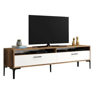 Dmora Dmora - Mueble De Televisi&oacute;n Eltanin, Aparador De Sal&oacute;n, Mueble Bajo Para Tv, Base De Pared Equipada, 47x35h180 Cm, Nogal Y Blanco, Con Embalaje Refor