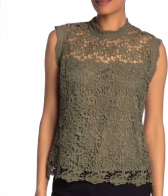 Nanette Lepore Winding Vines Lace Top In Army Green