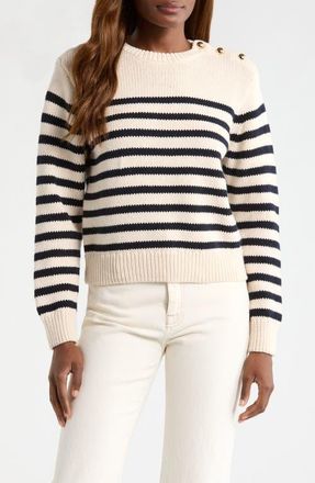 Frame Denim The Mariner Stripe Button Accent Cotton Sweater in Cream Multi at Nordstrom, Size X-Small