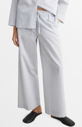 Mango Stripe Cotton Blend Pajama Pants in White at Nordstrom, Size Small