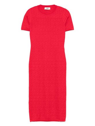 Fendi Ff Cotton And Viscose Fitted Midi Dress