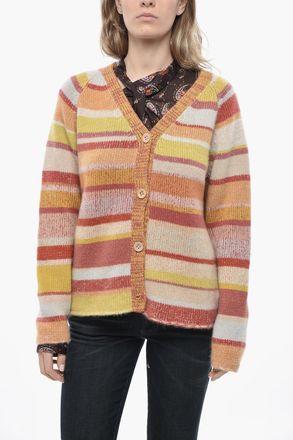 The Elder Statesman Cardigan in Cashmere a Righe con Scollo a V The Elder Statesman