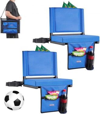 OEM Silla Plegable Para Gradas Con Respaldo, Con Correa Para El Hombro, Portavasos, Gancho Y Bolsillo Lateral, Color Azul, 2 Unidades, 325 X 430 X 385 Mm,