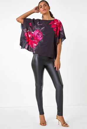 Roman Floral Print Chiffon Overlay Top