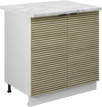 Vicco Armario Bajo Para Fregadero Fame-line, Panel De Roble, 80 Cm Con Estante, Et M&aacute;rmol, Vicco