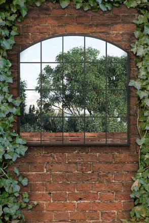MirrorOutlet Black Framed Arched Window Garden Mirror 39x39 100x100CM | Size: 1 Pack
