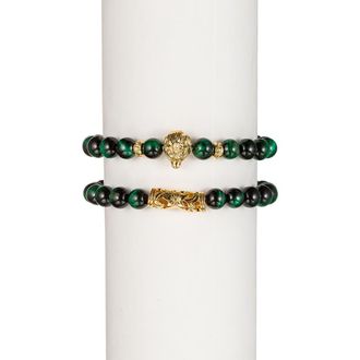 Eye Candy Los Angeles Green Tigers Eye Buddha Bracelets - Set of 2 at Nordstrom Rack