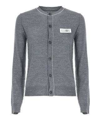 Maison Margiela Grey Contrast Trim Button-Up Knit Cardigan