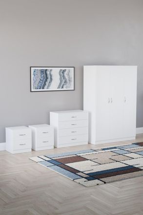 Home Discount Vida Designs 4Pc Bedroom Set 2xBedside, 4 Drawer Chest, 3 Dr Wardrobe in White
