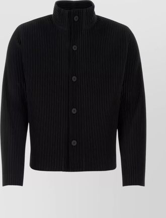 Homme Plissé Issey Miyake ribbed texture high collar pleated cardigan