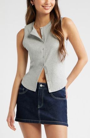BP. Cotton Blend Button-Up Tank in Grey Soft Heather at Nordstrom, Size Xx-Small