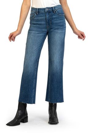 Kut from the Kloth Kelsey Fab Ab High Waist Raw Hem Ankle Flare Jeans in Royal at Nordstrom, Size 00