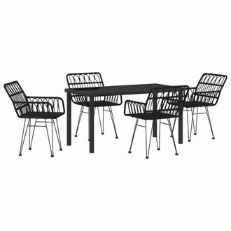 Berkfield Home 5 Piece Garden Dining Set Black Poly Rattan