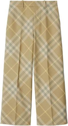 Burberry Ruitprint Wollen Broek Beige - Dames - Straight fit broeken - Beige - 2XS - Wol - Broeken