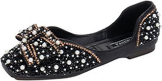 Generic Black Women Rhinestone Bow Slip-On Shoes Round Toe Shallow Flat Casual Comfortable Wear