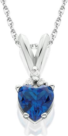 Pompeii3 1/2ct Diamond & Simulated Blue Sapphire Heart Pendant 14K White Gold