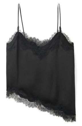 Mango Tity Lace Trim Camisole in Black at Nordstrom, Size Medium