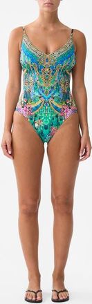 Camilla V Neck Underwire One Piece With Back Closure in Animal Alchemy at Nordstrom, Size Xx-Large Au