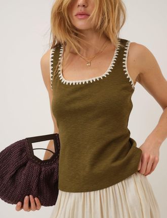 Nobody's Child Khaki Crochet Trim Vest