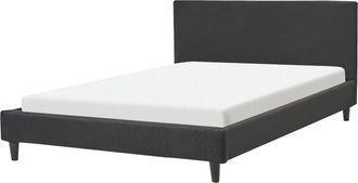 Beliani Cama Tapizada En Tela Negro 140 X 200 Cm Marco De Listones Patas De Madera Moderno Fitou