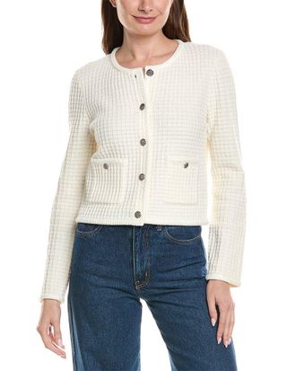 Milly Sade Textured Crewneck Wool-Blend Cardigan