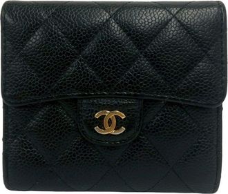 Chanel Black Grained Calfskin Wallet (Tri-Fold) (Pre-Owned)