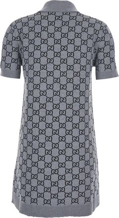 Gucci Womens Grey Dress With Wide Collar And Gg Motif Wool