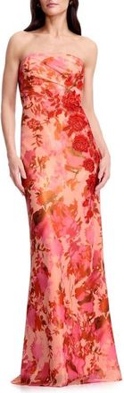 Dress The Population Kinley Floral Appliqu&eacute; Strapless Gown in Peach Multi at Nordstrom, Size X-Large