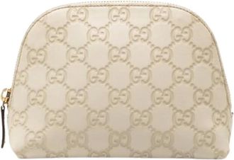 Gucci Pre-owned Clutches, female, Beige, Size: ONE SIZE Pre-owned Embossed Leather Pouch