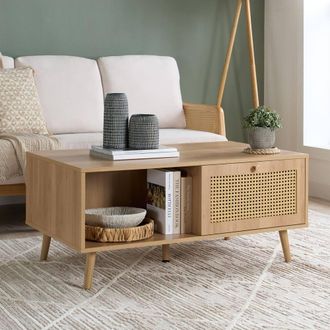 Birlea Croxley Coffee Table Oak Rattan with Storage in Brown