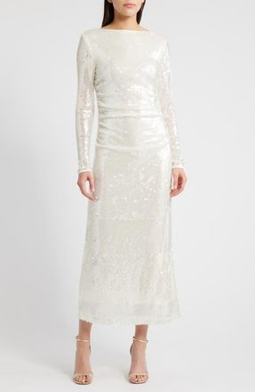 Wayf Kieran Sequin Cowl Back Long Sleeve Cocktail Dress in Ivory at Nordstrom, Size X-Small