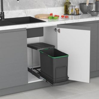 Emuca Contenedor De Reciclaje Para Fijaci&oacute;n Inferior Y Extracci&oacute;n Manual/autom&aacute;tica En Mueble De Cocina Recycle 24 Litros, Pl&aacute;stico Gris Antracita - Emuca